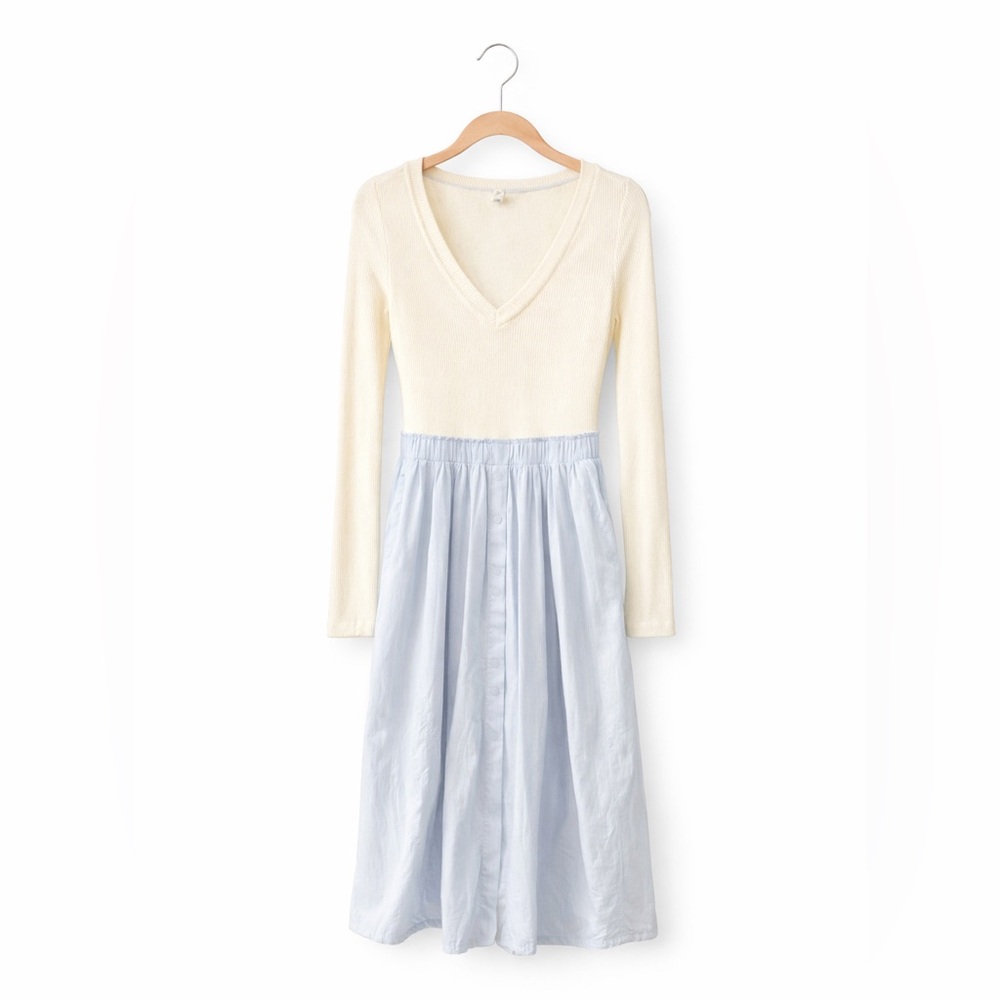 Daily Practice by Anthropologie Twofer Ribbed Knit & Nylon Midi Dress XXS